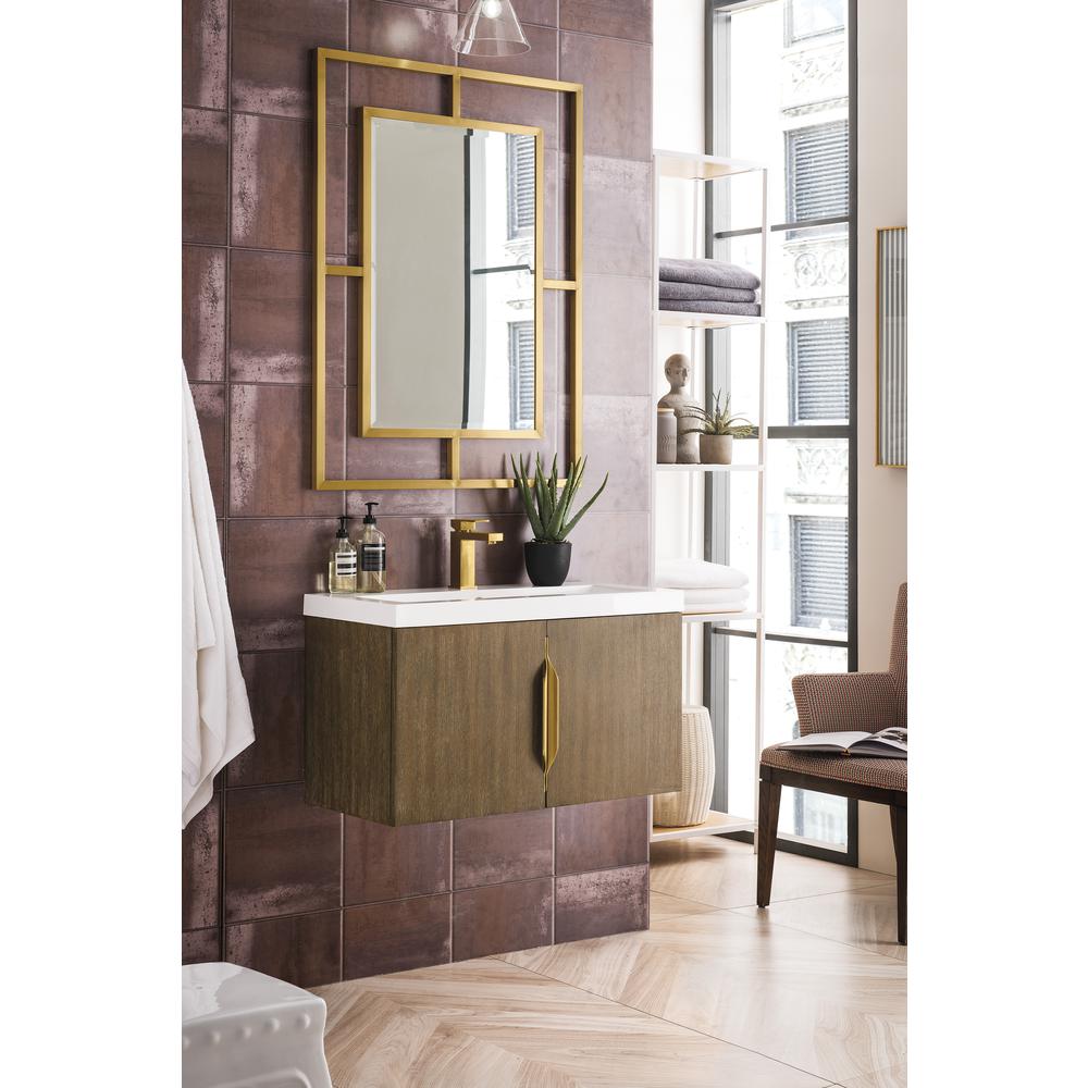 31.5" Single Vanity Cabinet, Latte Oak w/ White Glossy Composite Countertop. Picture 5