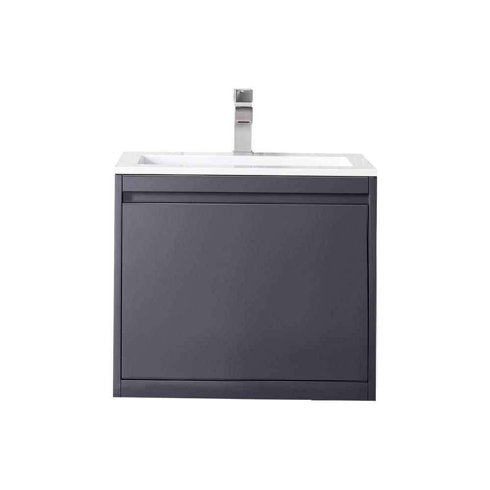 23.6" Single Vanity Cabinet, Modern Grey Glossy w/Glossy White Composite Top. Picture 1
