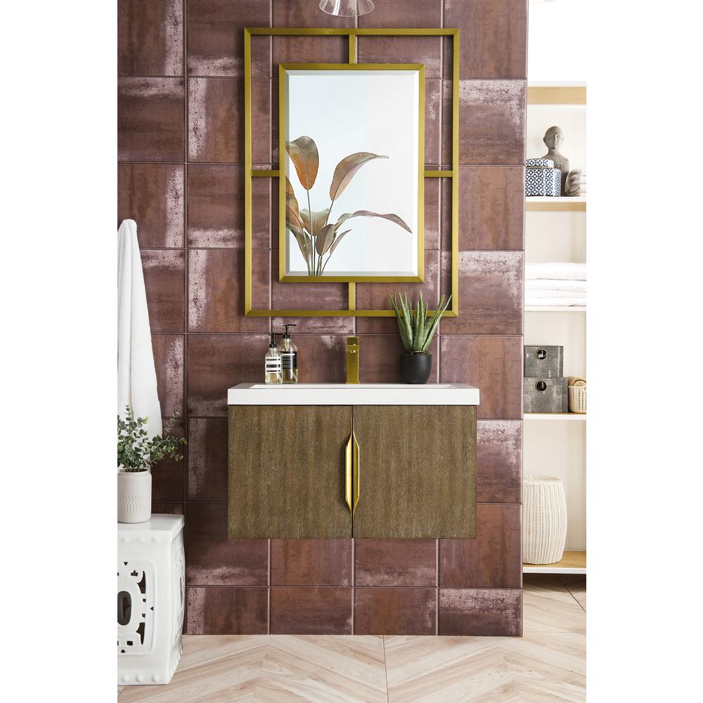 31.5" Single Vanity Cabinet, Latte Oak w/ White Glossy Composite Countertop. Picture 9