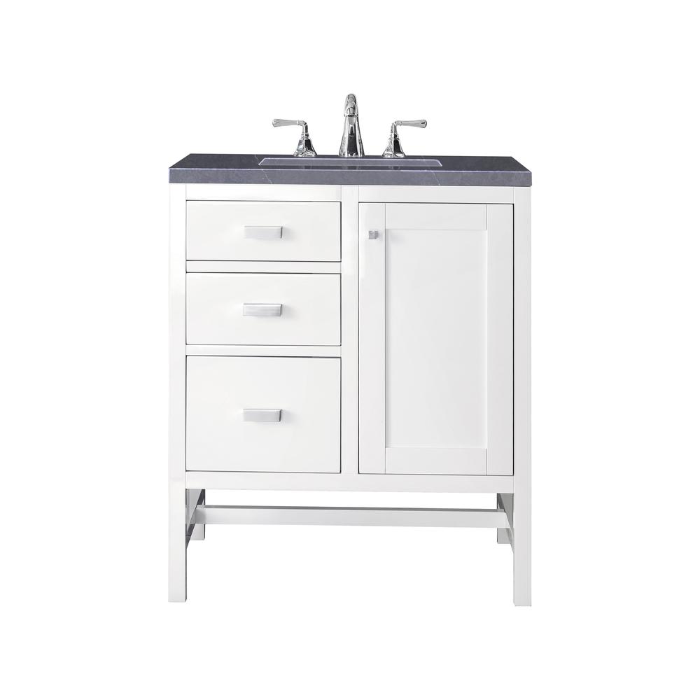30" Single Vanity Cabinet, Glossy White, w/ 3 CM Charcoal Soapstone Quartz Top. Picture 1