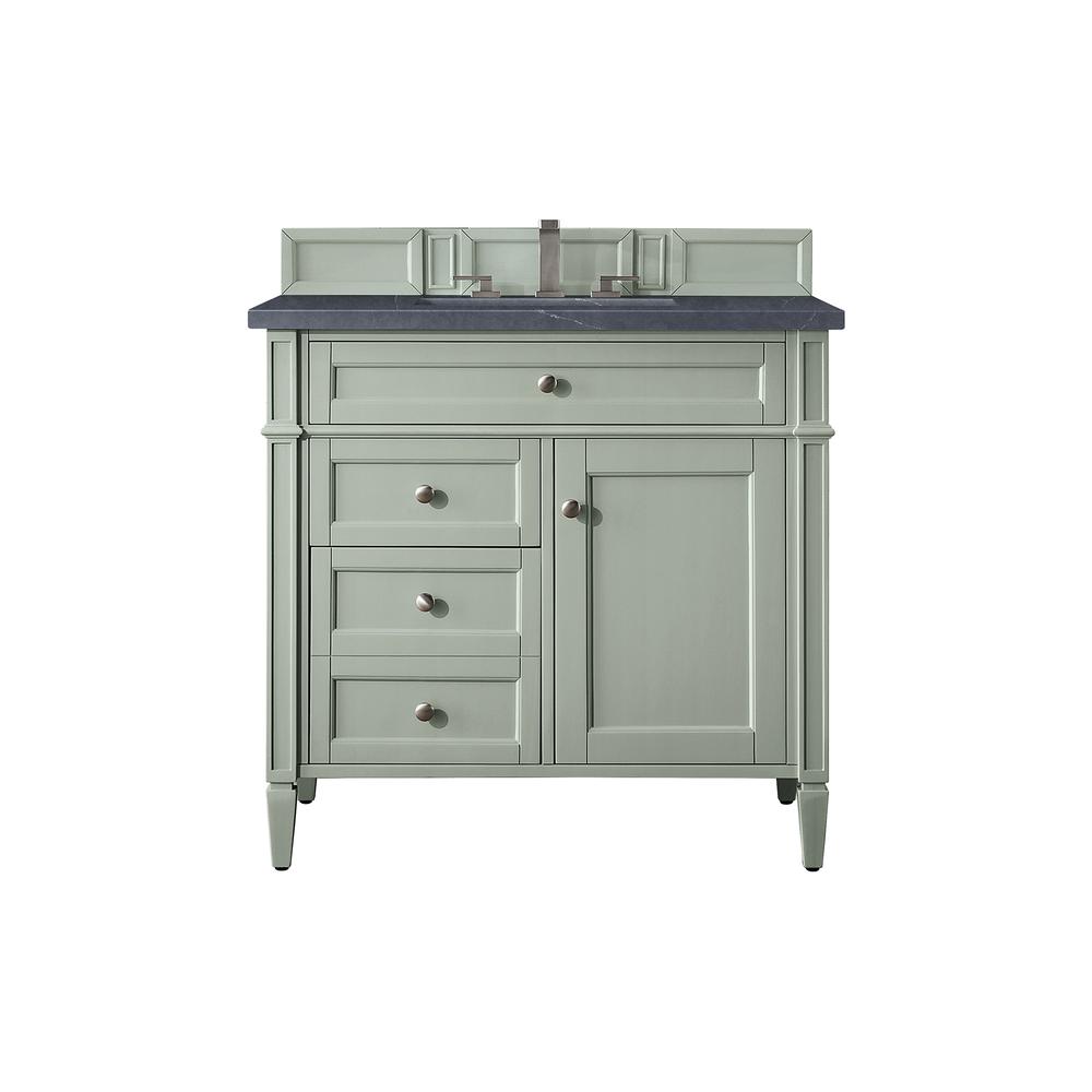 Brittany 36" Sage Green Single Vanity w/ 3 CM Charcoal Soapstone Quartz Top. Picture 1