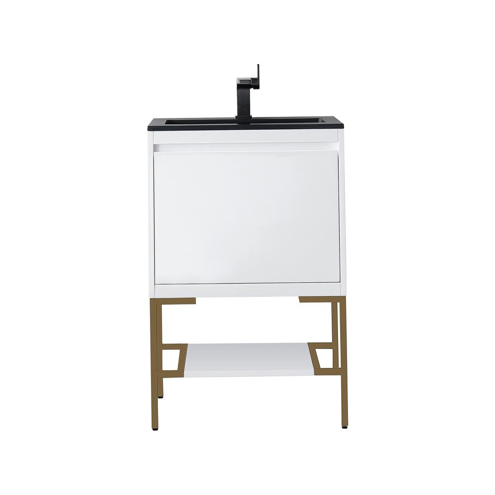 23.6" Single Vanity Cabinet, Glossy White, Radiant Gold Composite Top. Picture 1