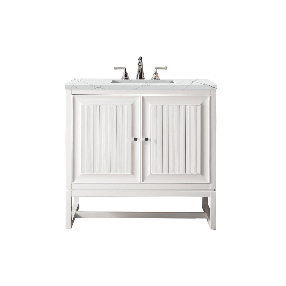 Athens 36" Single Vanity Cabinet, Glossy White, w/ 3 CM Ethereal Noctis Top. Picture 1