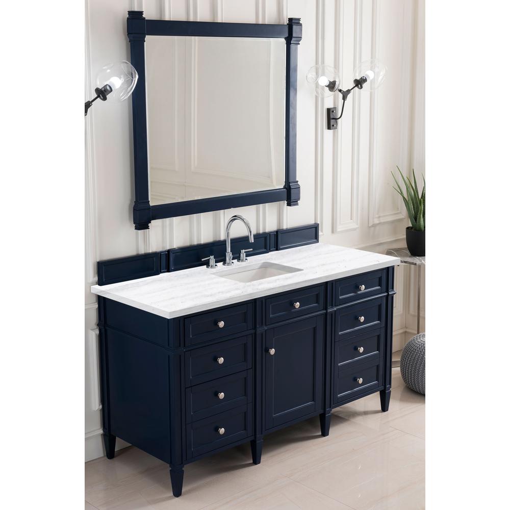 Brittany 60" Victory Blue Single Vanity w/ 3 CM Arctic Fall Solid Surface Top. Picture 3