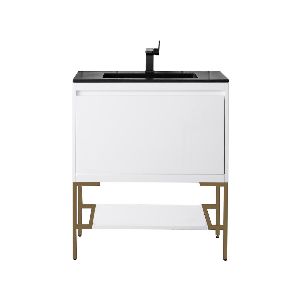 31.5" Single Vanity Cabinet, Glossy White, Radiant Gold Composite Top. Picture 1