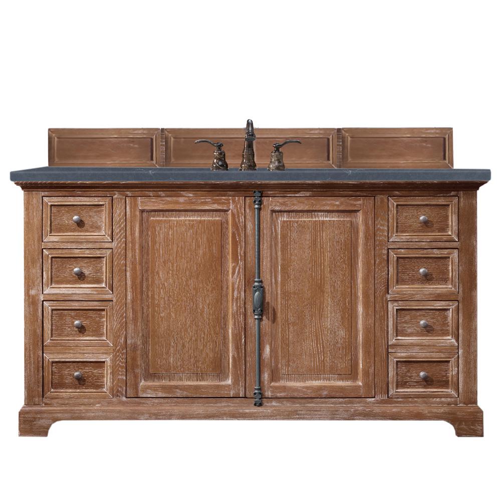 60" Single Vanity Cabinet, Driftwood, w/ 3 CM Charcoal Soapstone Quartz Top. Picture 1
