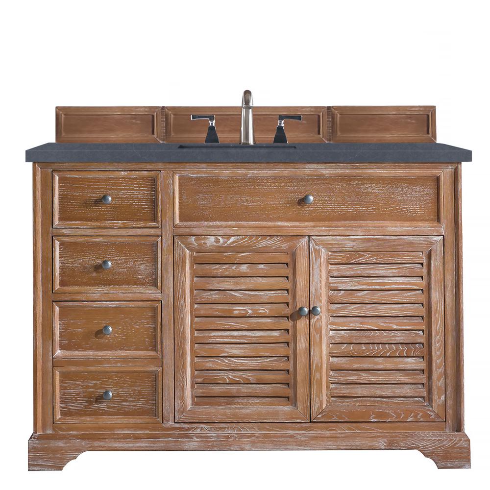 48" Single Vanity Cabinet, Driftwood, w/ 3 CM Charcoal Soapstone Quartz Top. Picture 1
