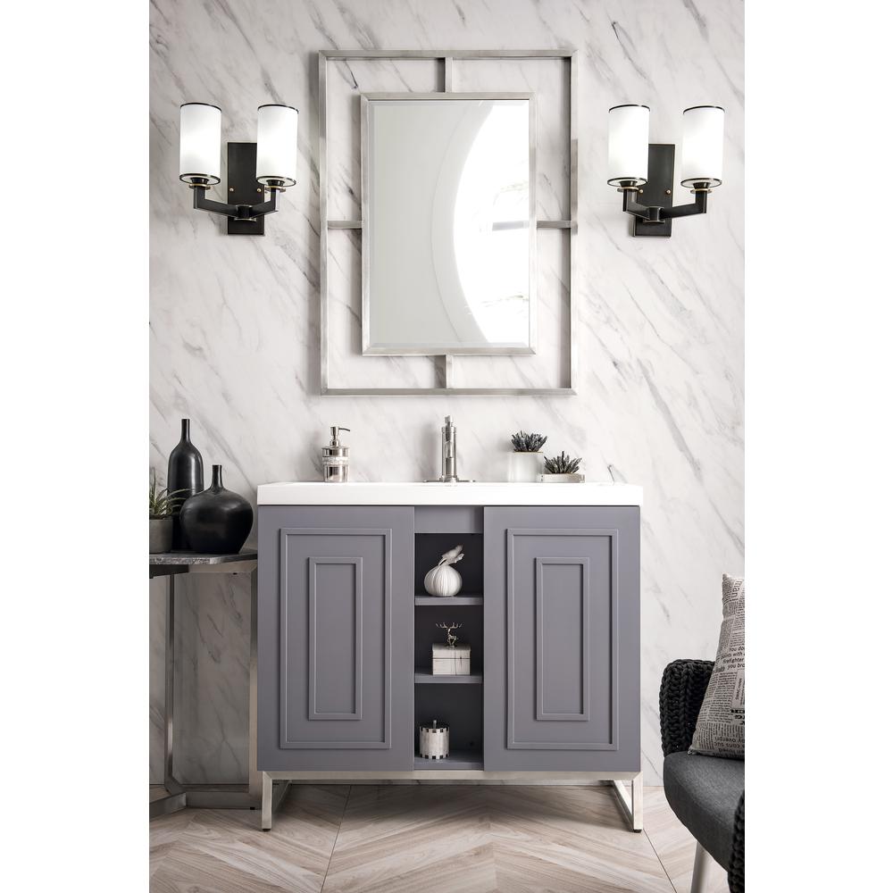 39.5" Single Vanity Cabinet, Grey Smoke, Brushed Nickel w/White Countertop. Picture 2