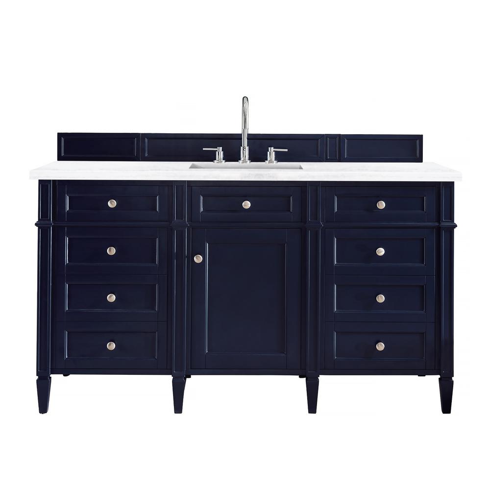 Brittany 60" Victory Blue Single Vanity w/ 3 CM Arctic Fall Solid Surface Top. Picture 1