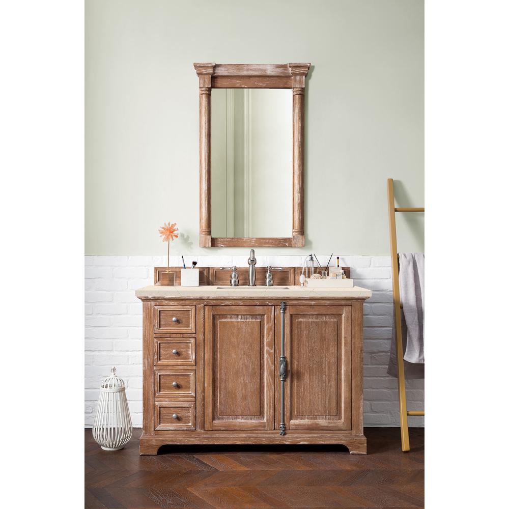 48" Single Vanity Cabinet, Driftwood, w/ 3 CM Eternal Marfil Quartz Top. Picture 2