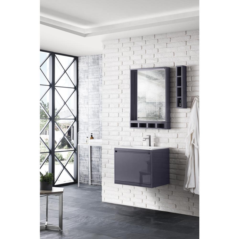 23.6" Single Vanity Cabinet, Modern Grey Glossy w/Glossy White Composite Top. Picture 3