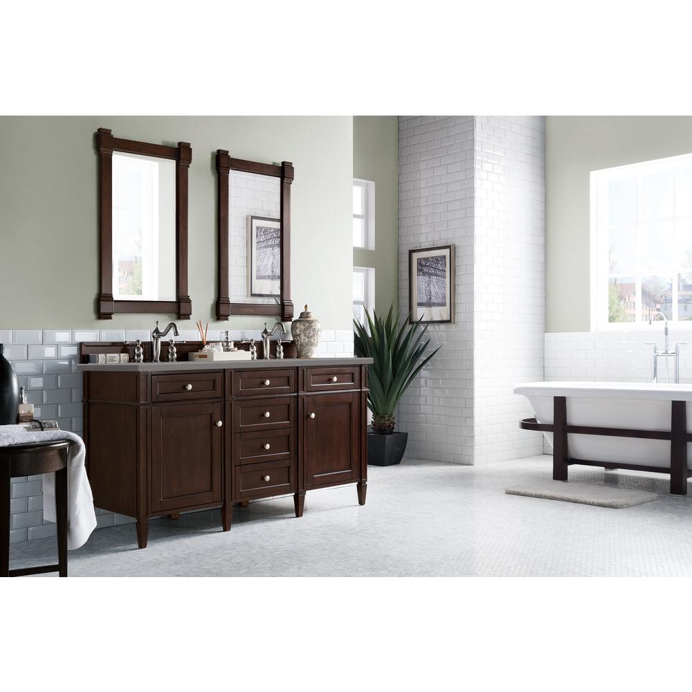 Brittany 60" Burnished Mahogany Double Vanity w/ 3 CM Grey Expo Quartz Top. Picture 3