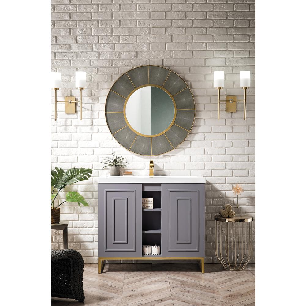 39.5" Single Vanity Cabinet, Grey Smoke, Radiant Gold w/White Countertop. Picture 2