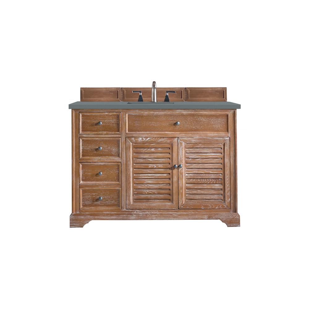 Savannah 48" Single Vanity Cabinet, Driftwood, w/ 3 CM Cala Blue Quartz Top. Picture 1