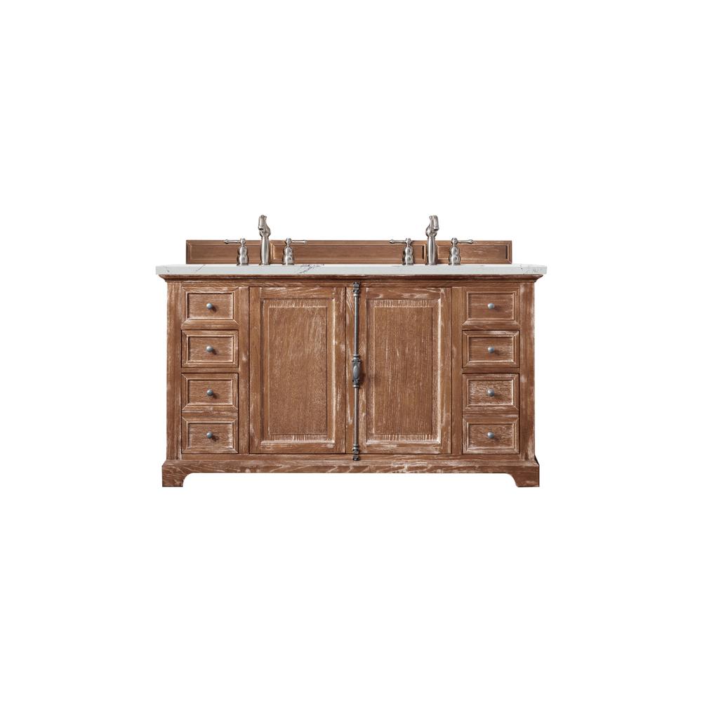 60" Double Vanity Cabinet, Driftwood, w/ 3 CM Ethereal Noctis Quartz Top. Picture 1