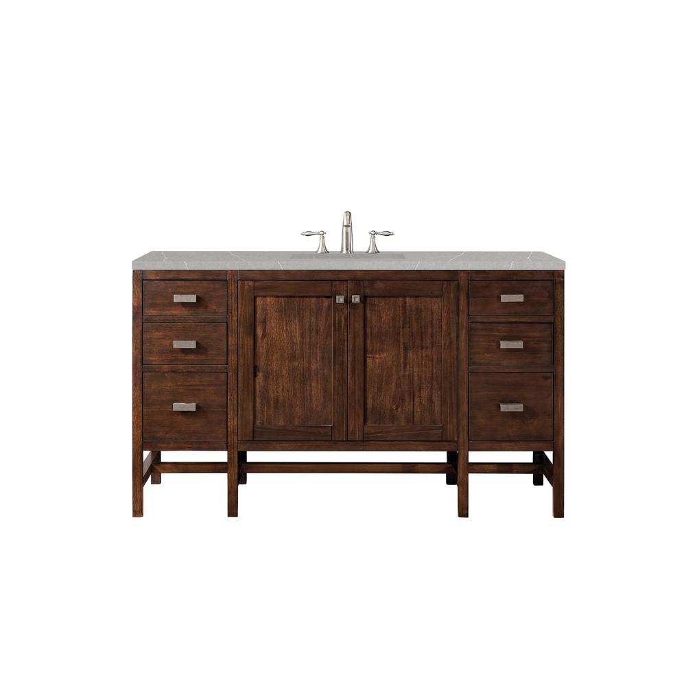 60" Single Vanity Cabinet , Acacia, w/ 3 CM Eternal Serena Quartz Top. Picture 1