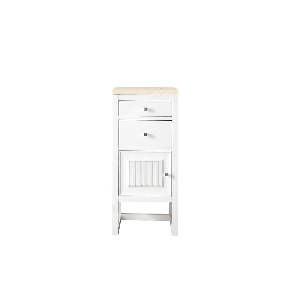 Athens 15" Cabinet w/ Drawers & Door, Glossy White w/ 3 CM Eternal Marfil Top. Picture 1