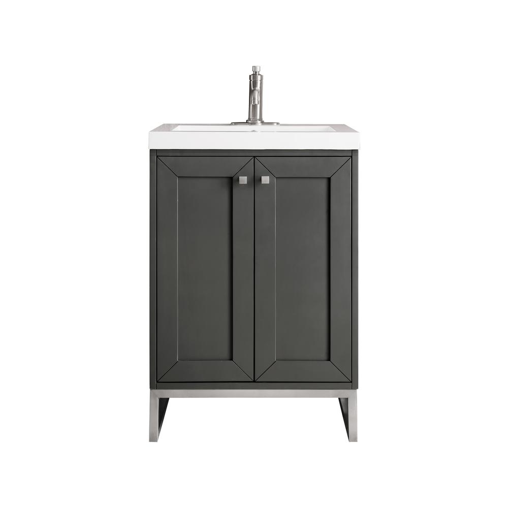24" Single Vanity Cabinet, Mineral Grey, Brushed Nickel, Composite Countertop. Picture 1