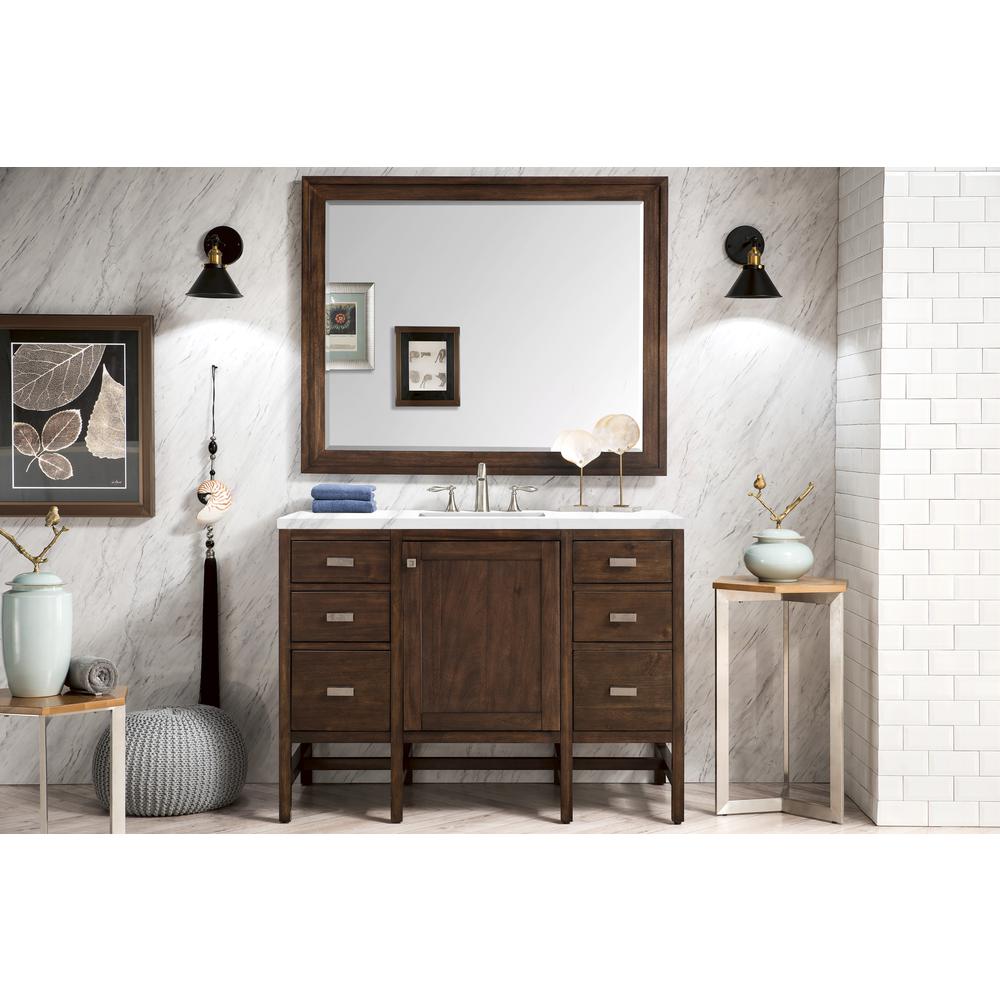 Addison 48" Single Vanity Cabinet, Mid Century Acacia, w/ 3 CM Carrara White Top. Picture 2