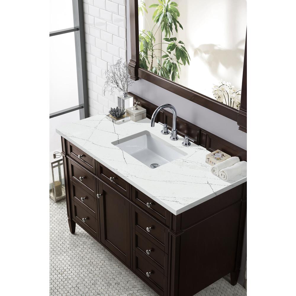 Brittany 48" Burnished Mahogany Single Vanity w/ 3 CM Ethereal Noctis Quartz Top. Picture 3
