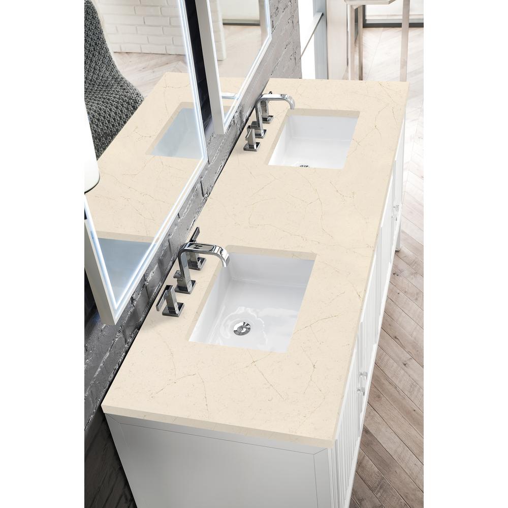 Athens 72" Double Vanity Cabinet, Glossy White, w/ 3 CM Eternal Marfil Top. Picture 3