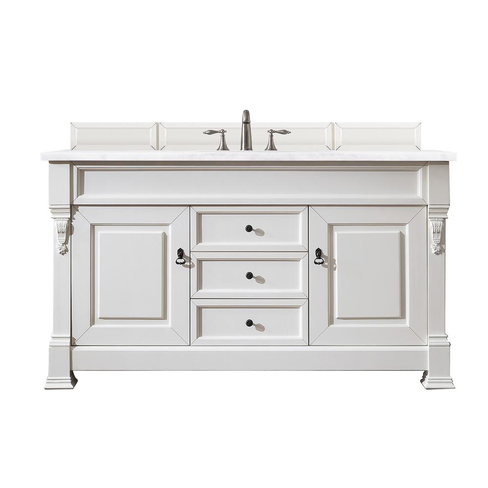 Brookfield 60" Single Vanity, Bright White w/ 3 CM Arctic Fall Solid Surface Top. Picture 1