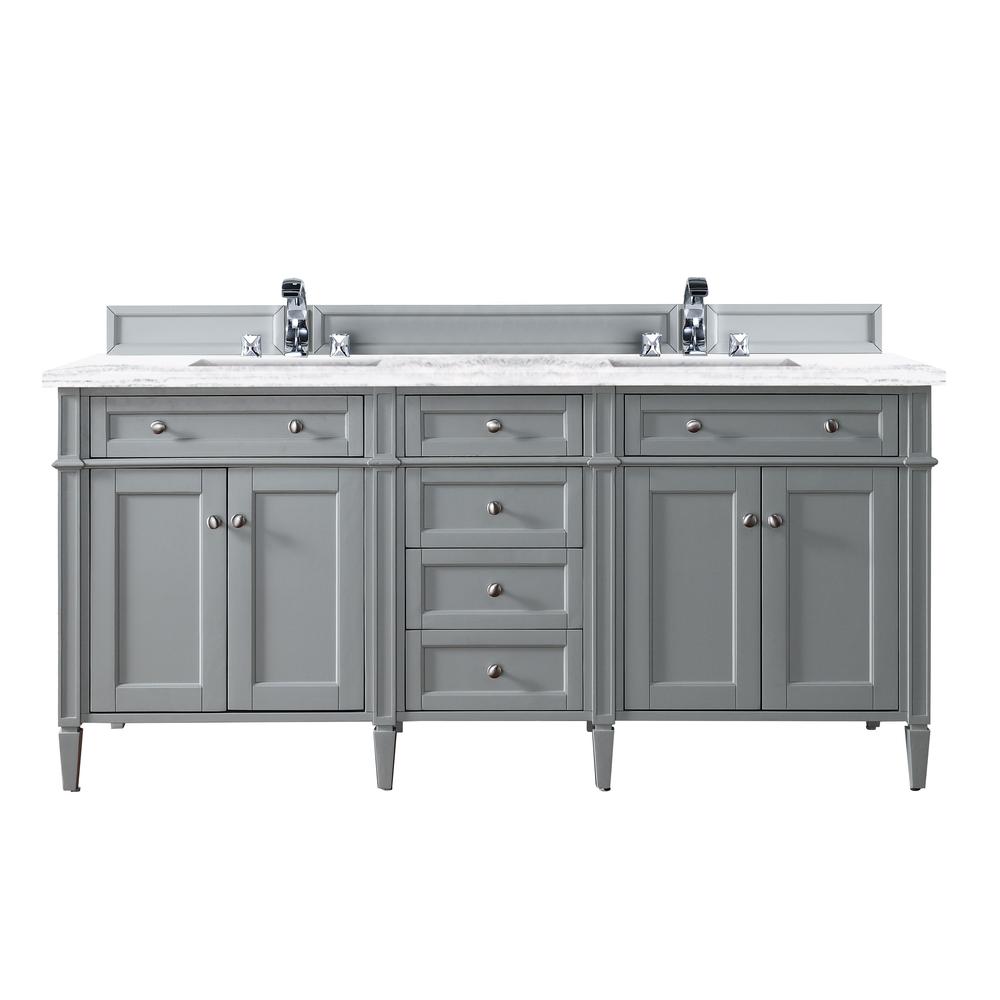 Brittany 72" Urban Gray Double Vanity w/ 3 CM Arctic Fall Solid Surface Top. Picture 1