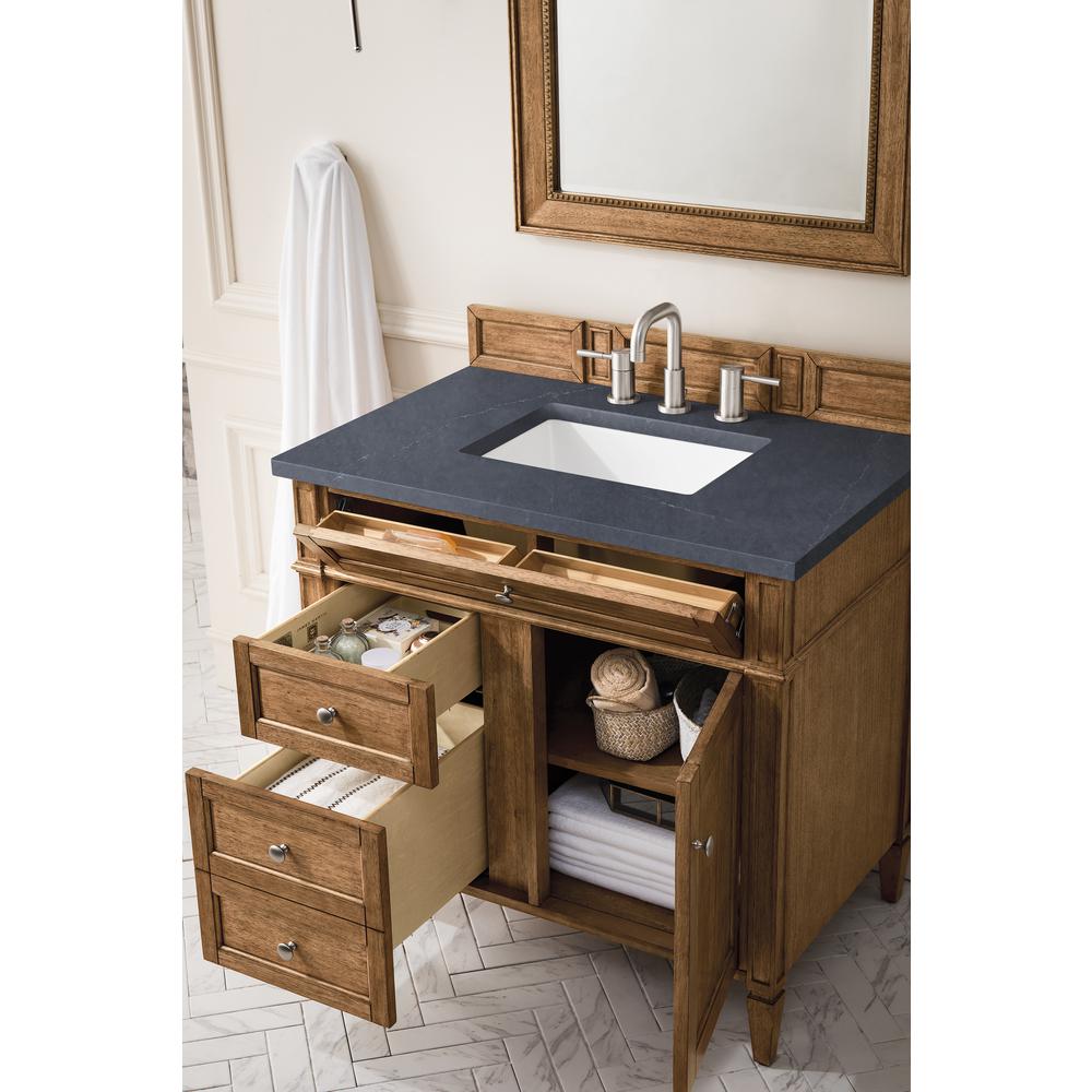 Brittany 36" Saddle Brown Single Vanity w/ 3 CM Charcoal Soapstone Quartz Top. Picture 4