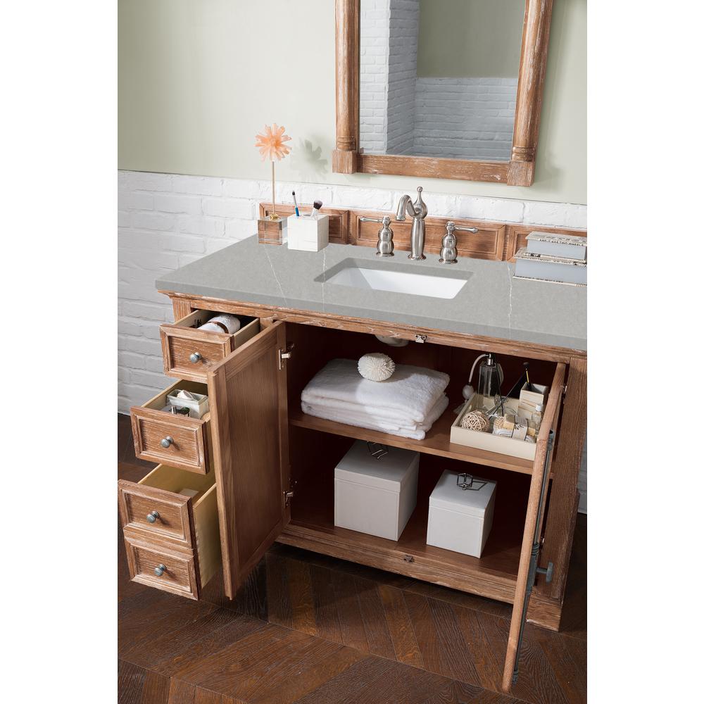 48" Single Vanity Cabinet, Driftwood, w/ 3 CM Eternal Serena Quartz Top. Picture 4