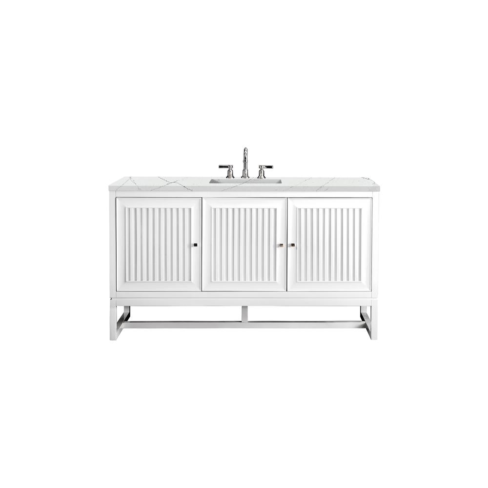 Athens 60" Single Vanity Cabinet , Glossy White, w/ 3 CM Ethereal Noctis Top. Picture 1