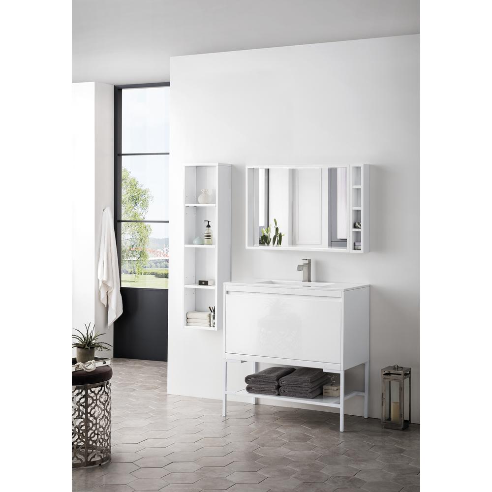 35.4" Single Vanity Cabinet, Glossy White, Glossy White Composite Top. Picture 3