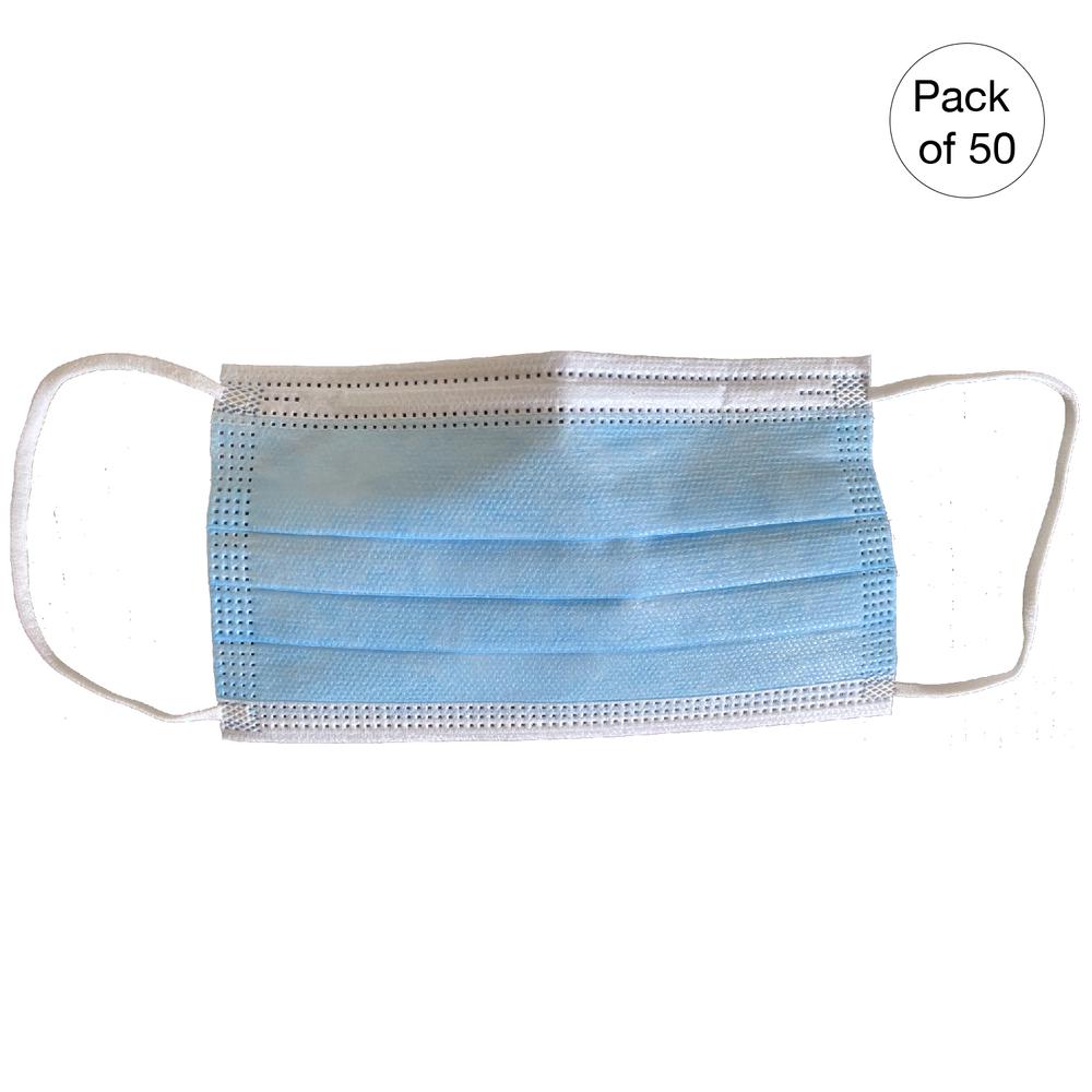 Blue Disposable Face Masks, Non-Medical, 3-Ply (Pack of 50). Picture 1