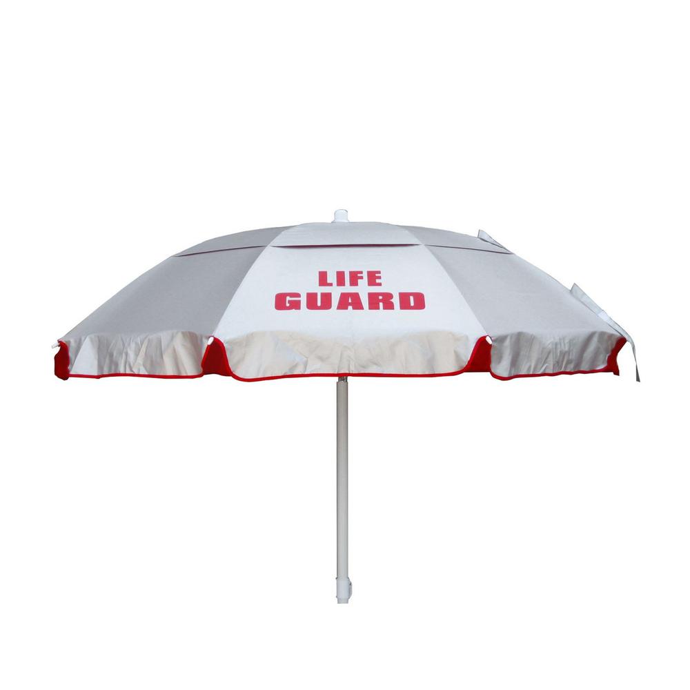 5.5' Wind Umbrella with LIFE GUARD Logo, Silver /Red. Picture 1
