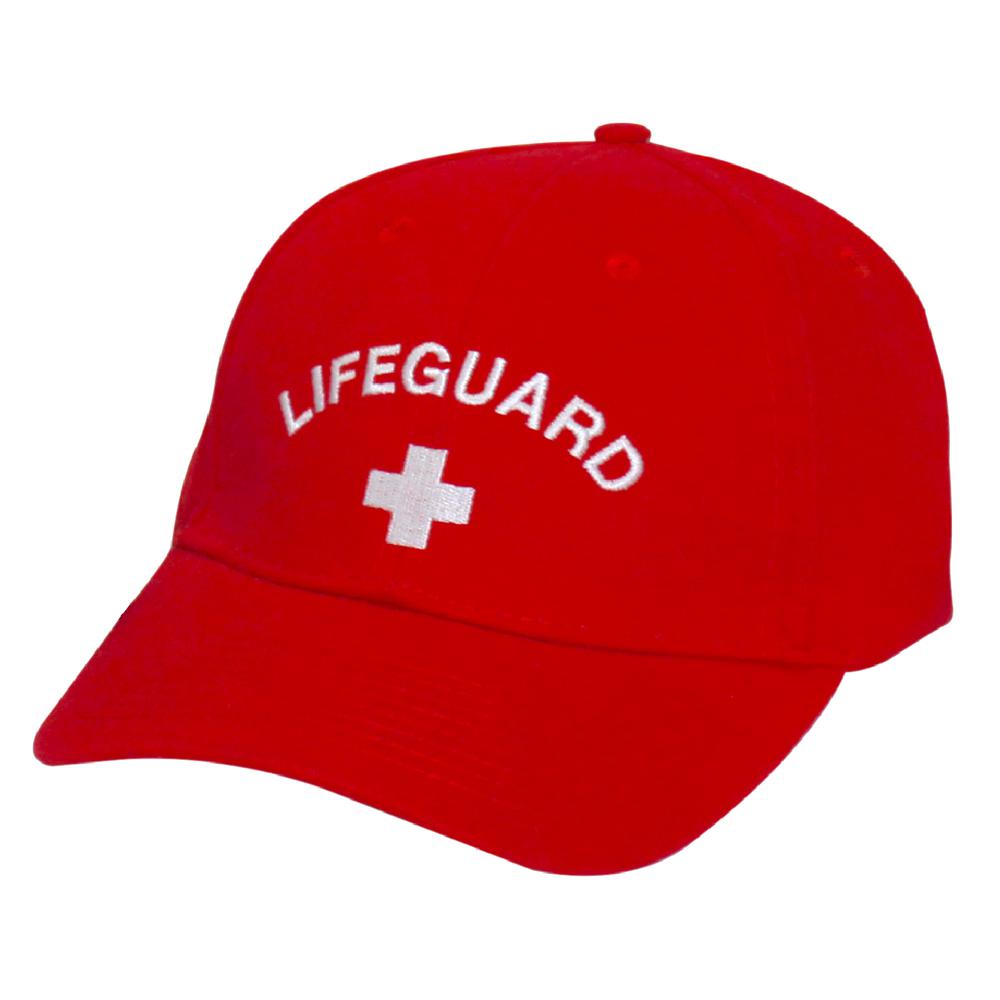 Lifeguard Cap, Low Profile with White Embroidered Logo, Red. Picture 1