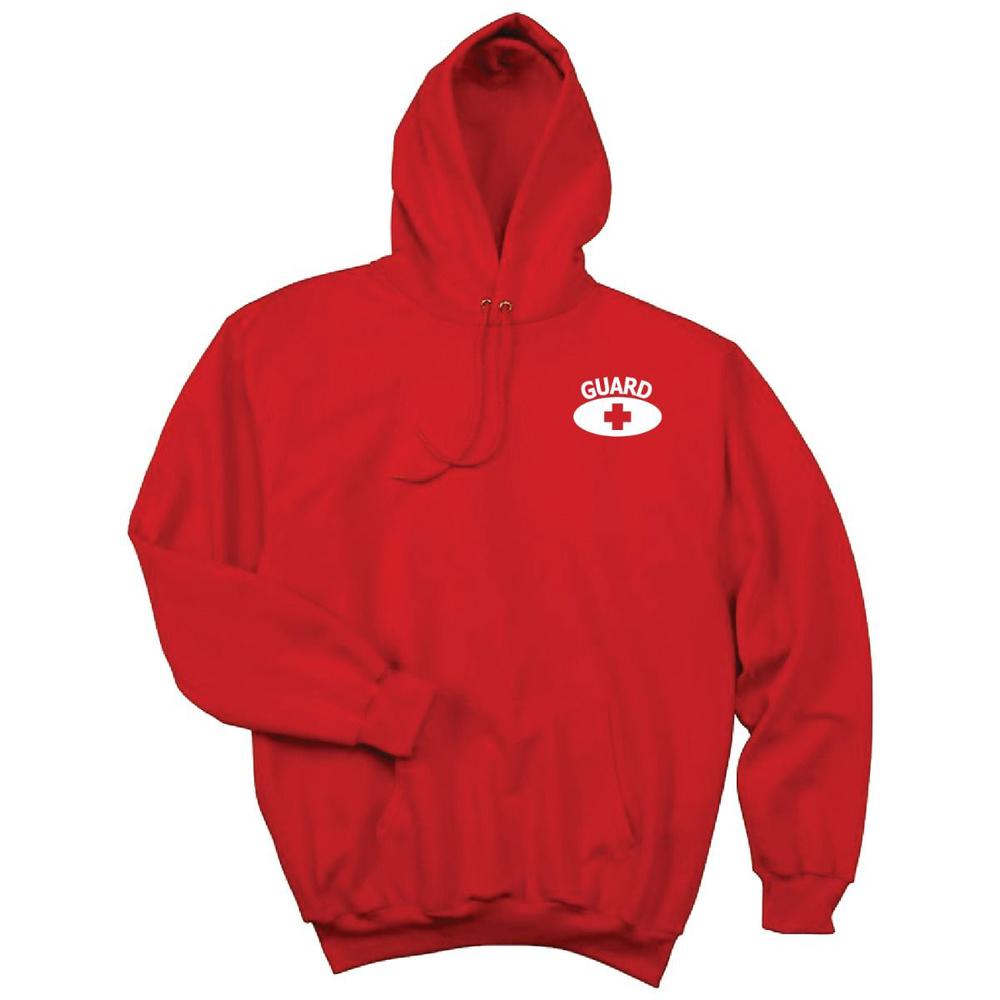 Hooded Pullover Sweatshirt, Red with GUARD Logo in White on Front & Back, Small. Picture 1