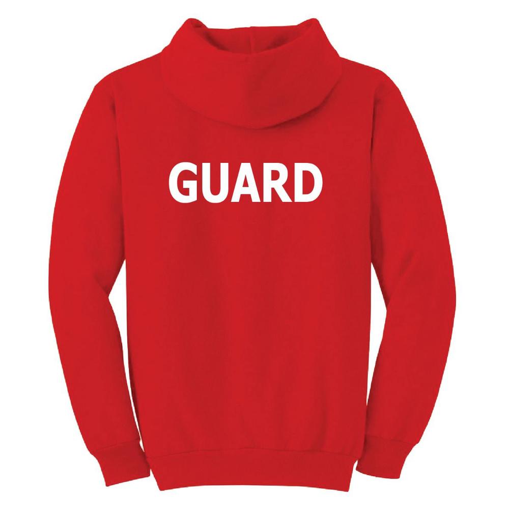 Hooded Pullover Sweatshirt, Red with GUARD Logo in White on Front & Back, Large. Picture 2