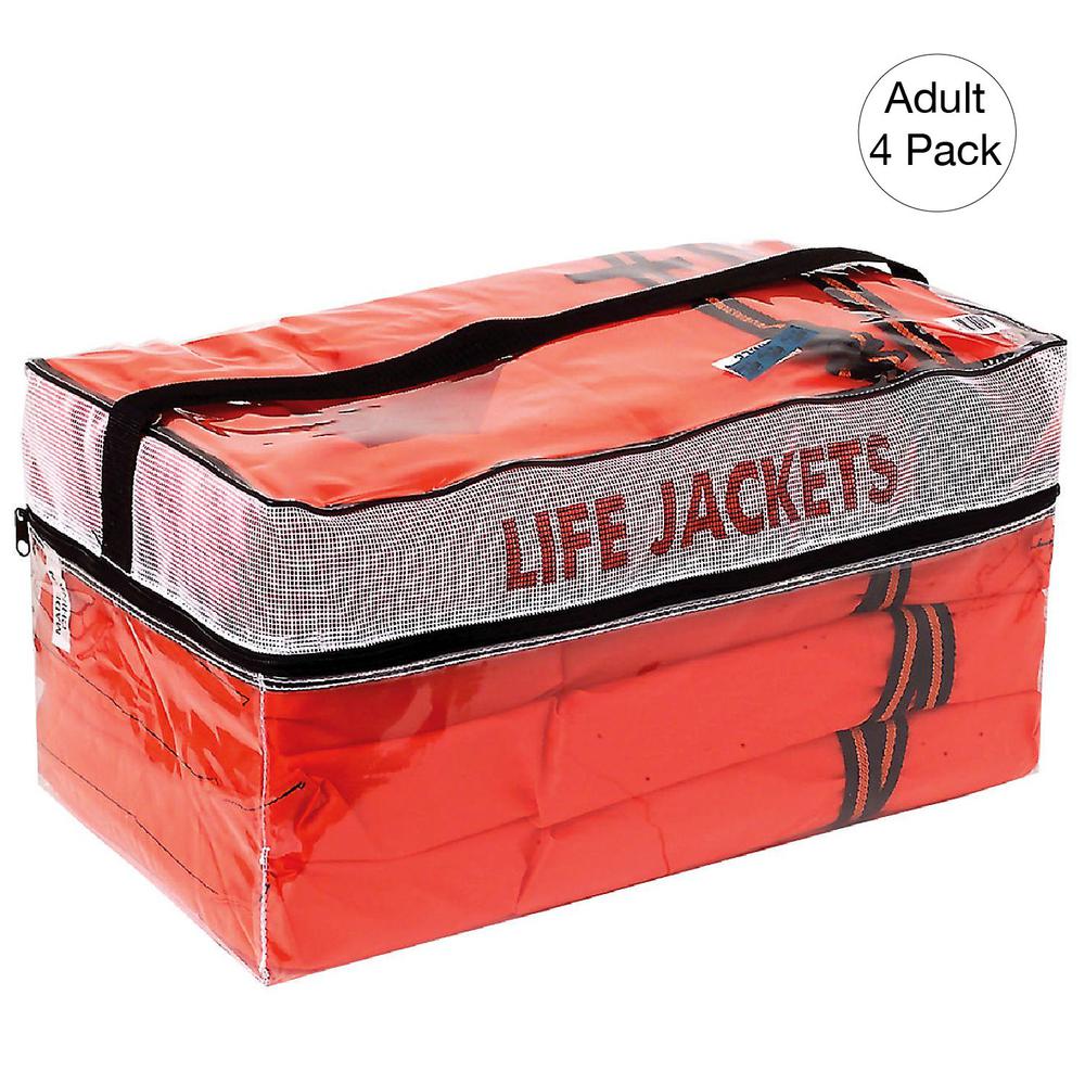 Type II Life Jackets, 4-Pack in Carry Case, Orange, Adult. Picture 1