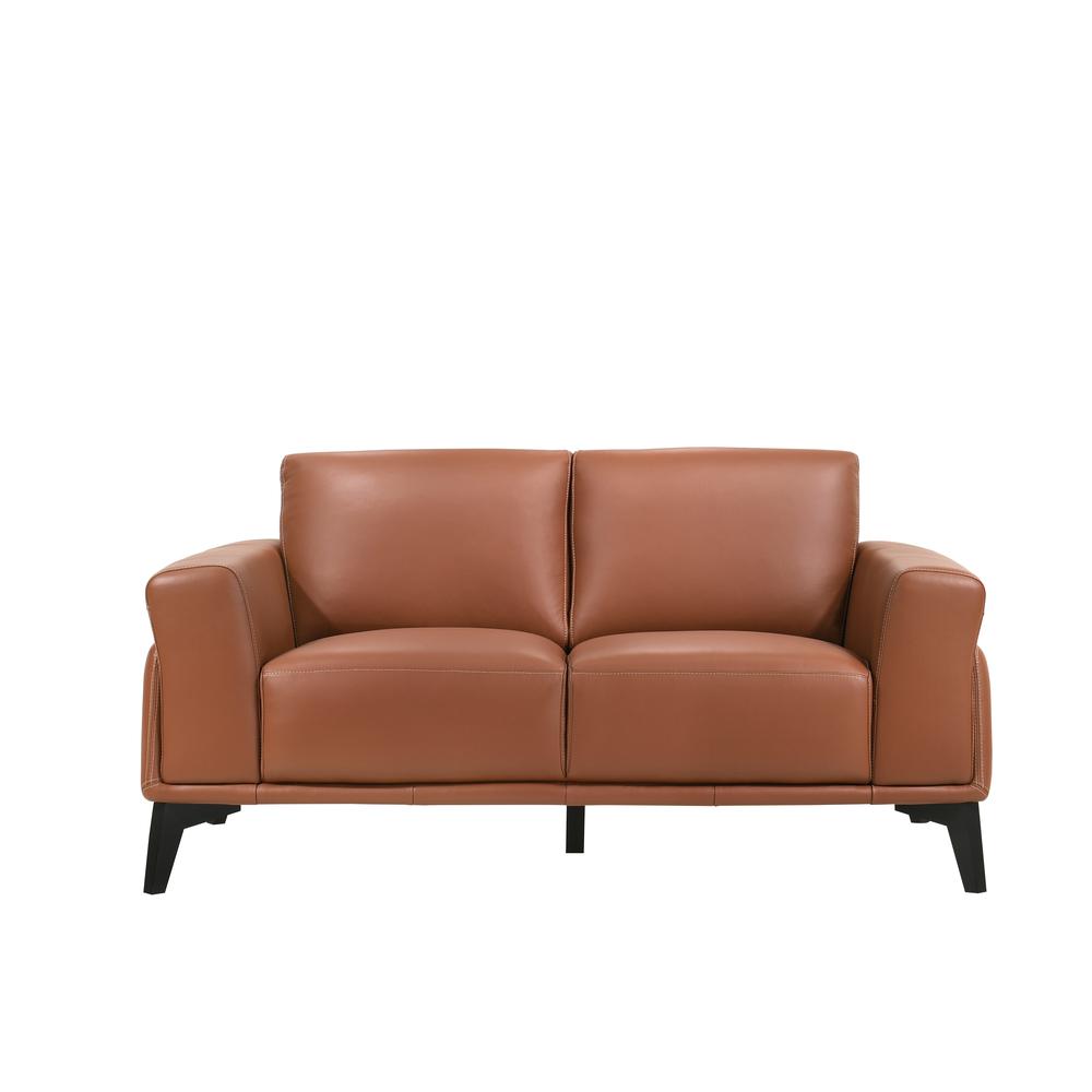 Furniture Como Leather Upholstered Loveseat in Terracotta. Picture 2