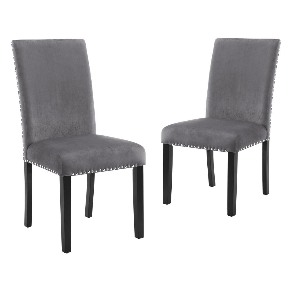 Furniture 37.75" Velvet & Wood Dining Chair in Gray (Set of 2). Picture 1