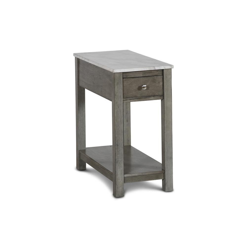 Furniture Noah 1-Drawer Wood & Faux Marble End Table in Gray. Picture 1