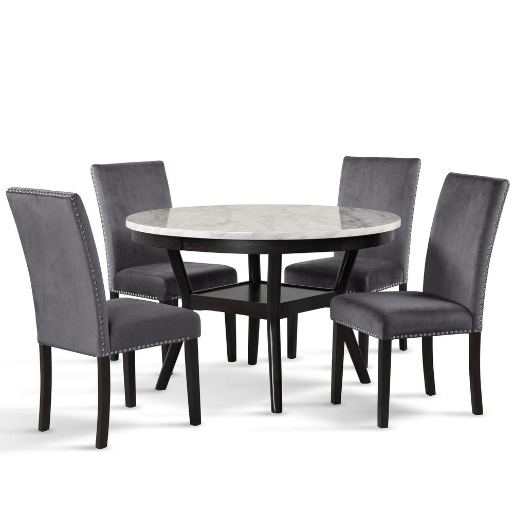 Furniture Celeste 5-Pc Faux Marble Round Dining Set  4 Chair-Gray. Picture 1