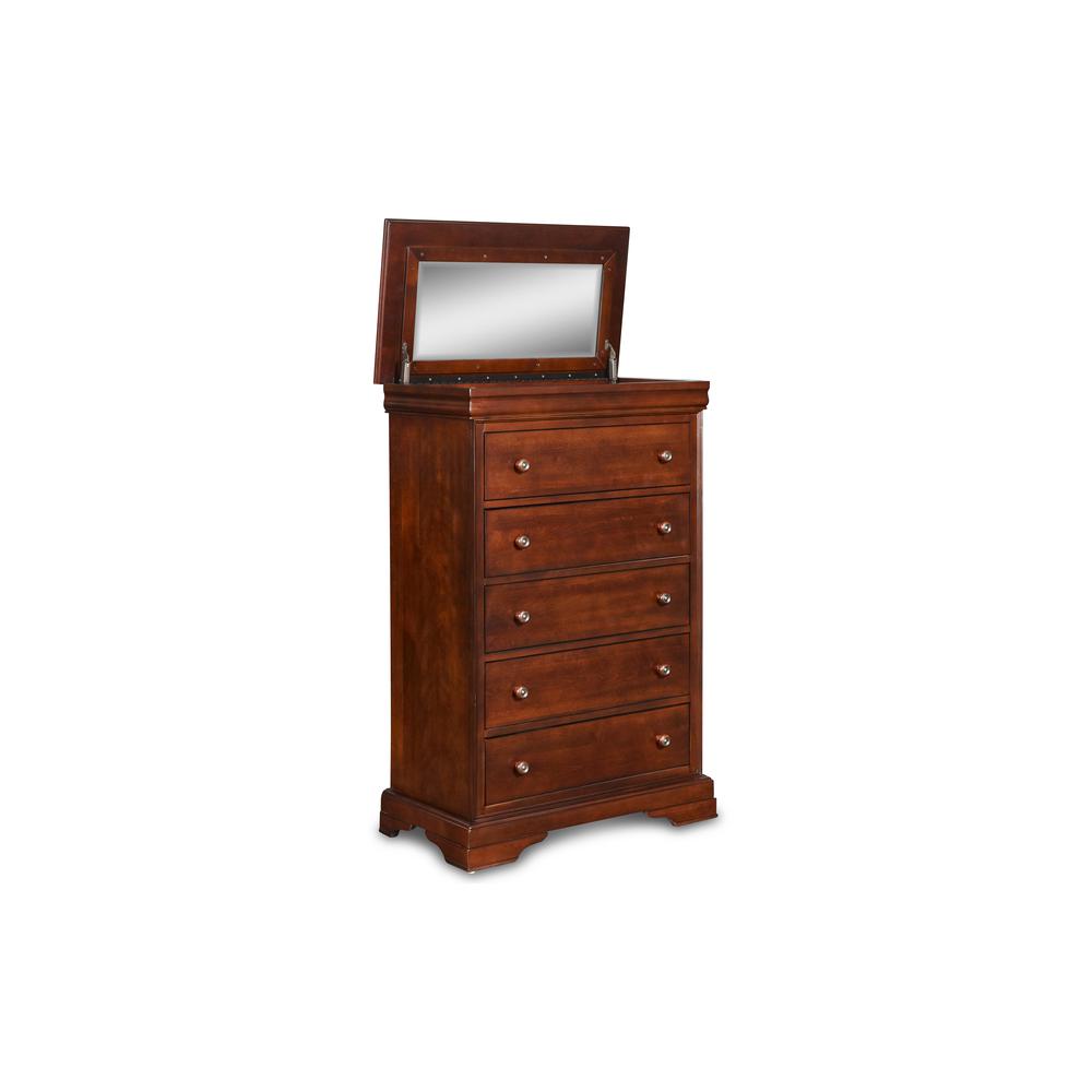 Versailles Solid Wood 5-Drawer Lift Top Chest in Bordeaux Cherry. Picture 4