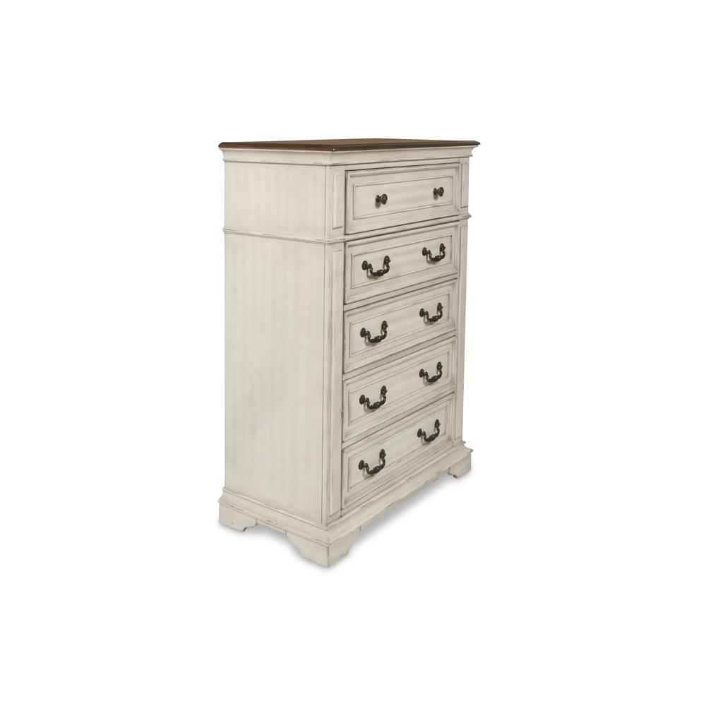 Furniture Anastasia 5-Drawer Solid Wood Chest in Antique White. Picture 1