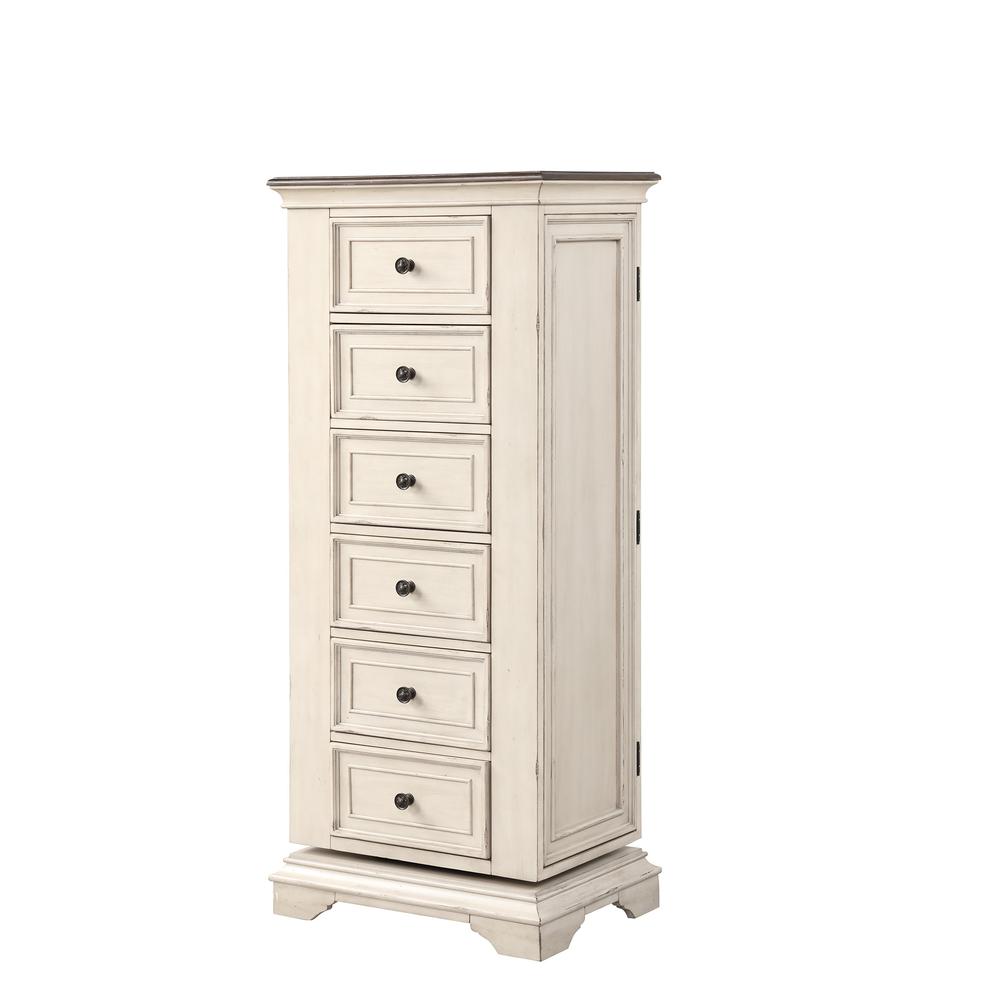 Furniture Anastasia 6-Drawer Wood Chest with Mirror in Ant White. Picture 1