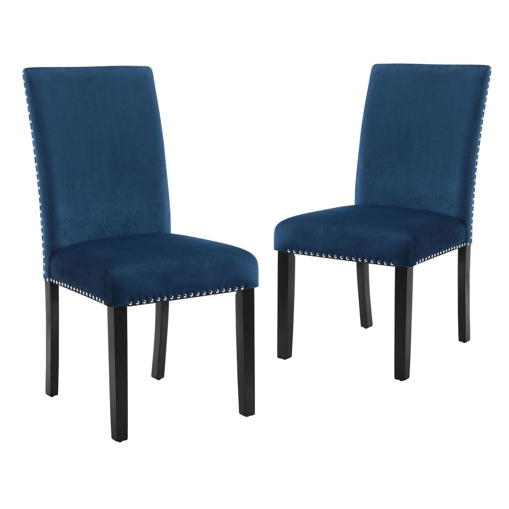 Furniture 37.75" Velvet & Wood Dining Chair in Blue (Set of 2). Picture 1
