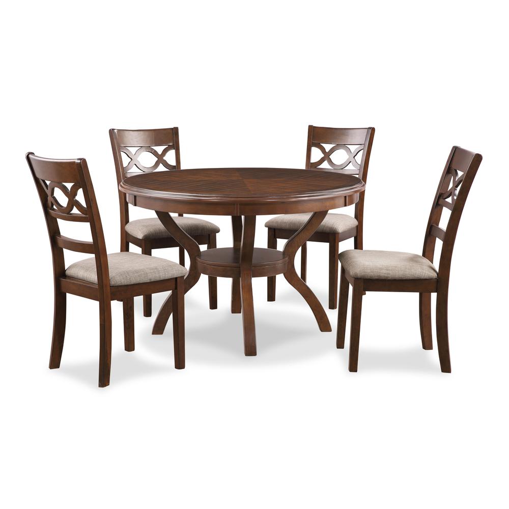 Cori 5-Piece Wood Round Dining Table Set with 4 Chairs in Cherry. Picture 1