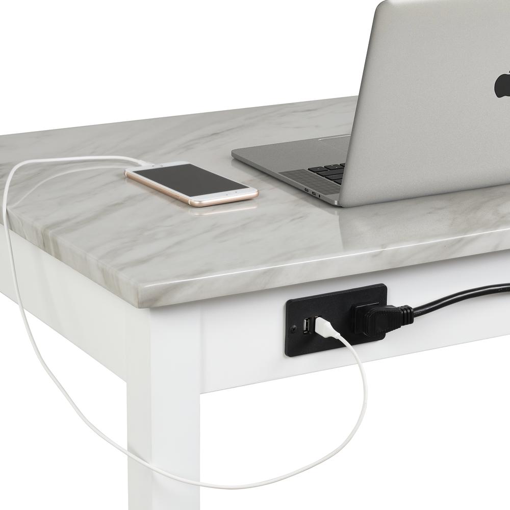 Furniture Celeste Faux Marble & Wood Writing Table in White. Picture 7