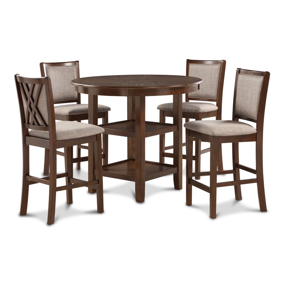Amy 5-Piece Wood Round Counter Set with 4 Chairs in Cherry. Picture 1