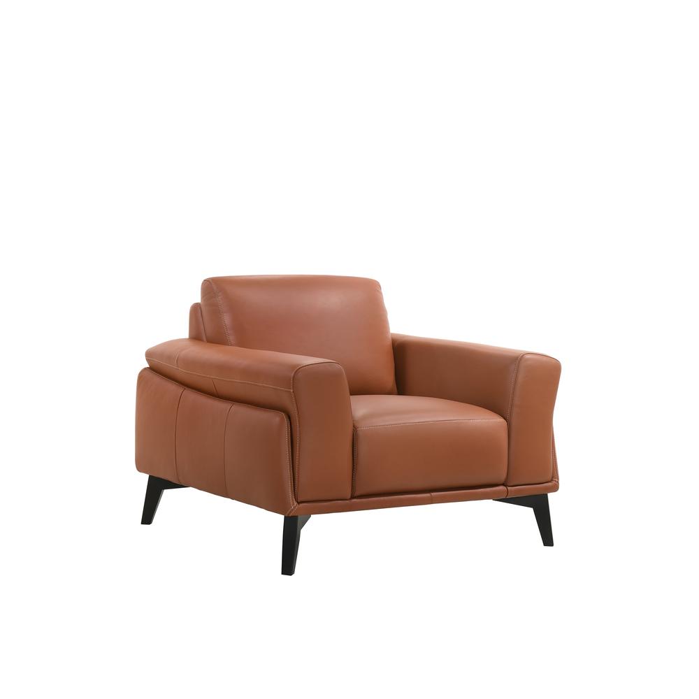 Furniture Como Solid Wood and Leather Chair in Terracotta Brown. Picture 1