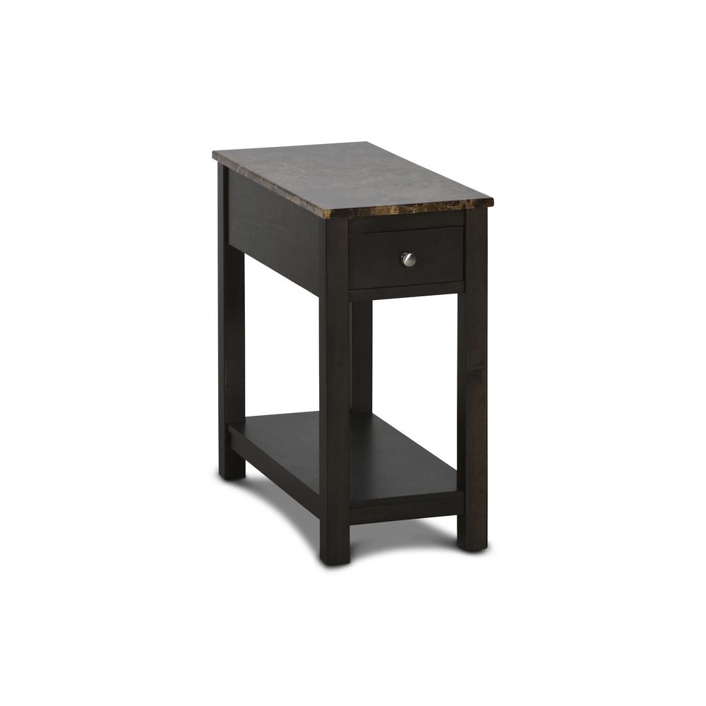 Furniture Noah 1-Drawer Faux Marble & Wood End Table in Espresso. Picture 1